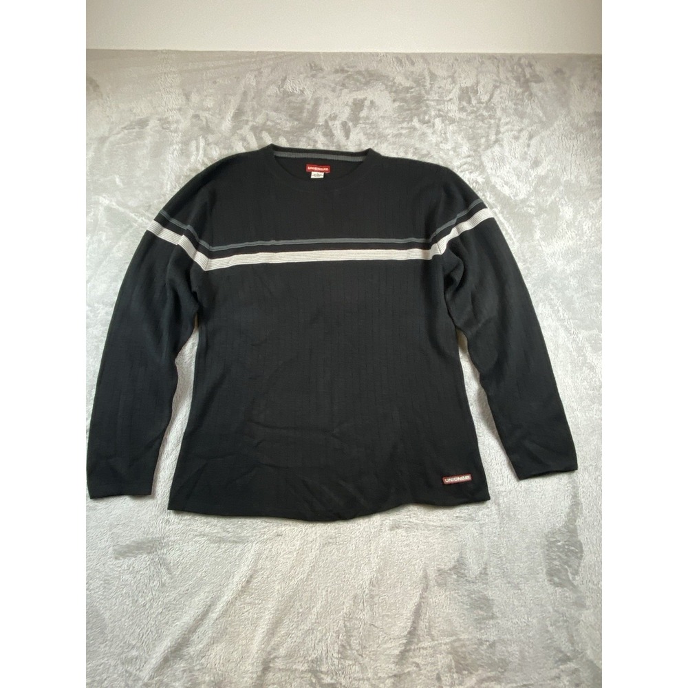 Vintage Union Bay 100% Acrylic Sweater Men's Large Black With Gray Stripe